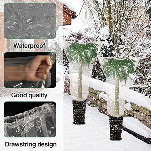 ANPHSIN 6 Pcs Winter Plant Film Cover with Drawstring- 35.4" x 59.1" Plastic Plant Cover Freeze Protection Transparent Waterproof Plant Shelter Bag for Outdoors Garden Plants Shrubs Sapling Crops