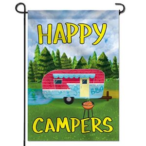 anley garden flag happy campers – decorative summer vacation garden flags – double sided & weather resistant & double stitched – 18 x 12.5 inches