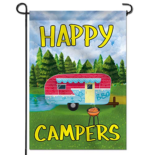 ANLEY Garden Flag Happy Campers - Decorative Summer Vacation Garden Flags - Double Sided & Weather Resistant & Double Stitched - 18 X 12.5 Inches