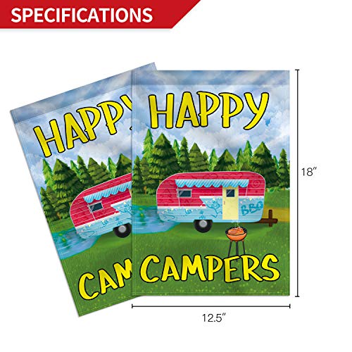 ANLEY Garden Flag Happy Campers - Decorative Summer Vacation Garden Flags - Double Sided & Weather Resistant & Double Stitched - 18 X 12.5 Inches