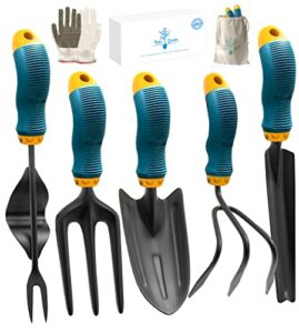 gardening tools set from alloy steel – heavy duty garden tool set with light & rubber non-slip handle – gardening tool kit – ergonomic garden hand tools – gardening gifts for men and women
