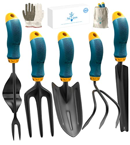 Gardening Tools Set from Alloy Steel - Heavy Duty Garden Tool Set with Light & Rubber Non-Slip Handle - Gardening Tool Kit - Ergonomic Garden Hand Tools - Gardening Gifts for Men and Women