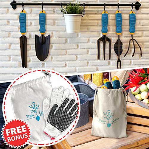 Gardening Tools Set from Alloy Steel - Heavy Duty Garden Tool Set with Light & Rubber Non-Slip Handle - Gardening Tool Kit - Ergonomic Garden Hand Tools - Gardening Gifts for Men and Women