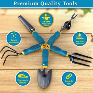 Gardening Tools Set from Alloy Steel - Heavy Duty Garden Tool Set with Light & Rubber Non-Slip Handle - Gardening Tool Kit - Ergonomic Garden Hand Tools - Gardening Gifts for Men and Women