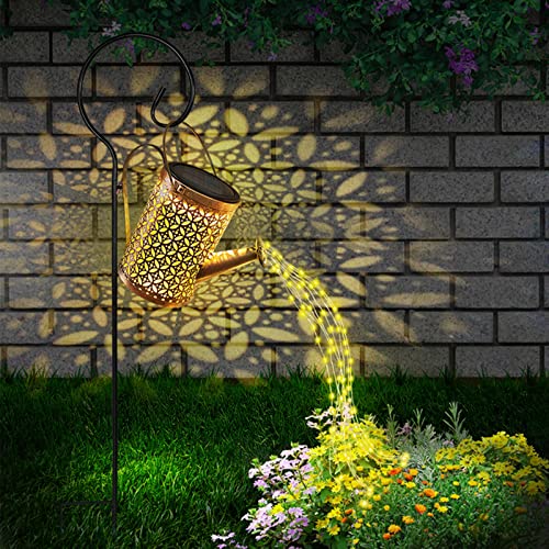 Solar Watering Can with Lights, Bigger Garden Decor, Solar Lantern Outdoor Hanging Waterproof Garden Lights for Outside, Decorative Retro Metal Waterfall Lights Solar Powered for Patio Yard Decoration