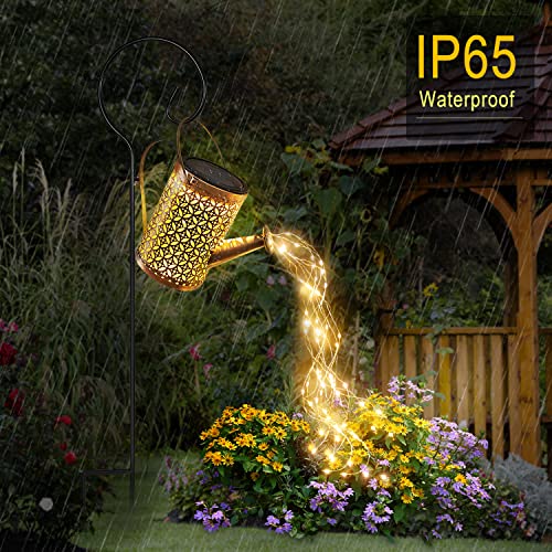 Solar Watering Can with Lights, Bigger Garden Decor, Solar Lantern Outdoor Hanging Waterproof Garden Lights for Outside, Decorative Retro Metal Waterfall Lights Solar Powered for Patio Yard Decoration