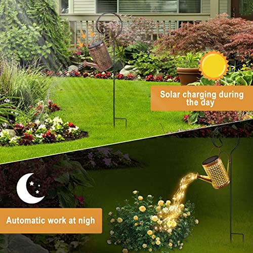 Solar Watering Can with Lights, Bigger Garden Decor, Solar Lantern Outdoor Hanging Waterproof Garden Lights for Outside, Decorative Retro Metal Waterfall Lights Solar Powered for Patio Yard Decoration