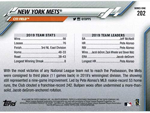 2020 Topps Series 1 & 2 New York Mets Team Set with Jacob DeGrom & 2 Pete Alonso - 22 MLB Cards