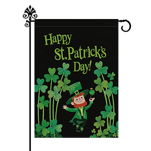 St Patricks Day Garden Flag Shamrocks Leprechaun Vertical Double Sided Burlap Flag 12.5 x 18 Inch Happy St.Patrick's Day Spring Holiday Farmhouse Outdoor Yard Decoration