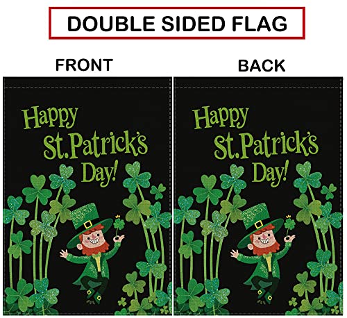 St Patricks Day Garden Flag Shamrocks Leprechaun Vertical Double Sided Burlap Flag 12.5 x 18 Inch Happy St.Patrick's Day Spring Holiday Farmhouse Outdoor Yard Decoration