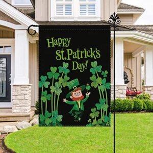 St Patricks Day Garden Flag Shamrocks Leprechaun Vertical Double Sided Burlap Flag 12.5 x 18 Inch Happy St.Patrick's Day Spring Holiday Farmhouse Outdoor Yard Decoration