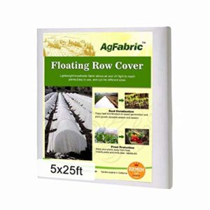 agfabric plant covers freeze protection frost blankets for plants 5’x25′ 0.9oz floating row cover garden plant cover freeze cloths for plants winter frost pests protection,white