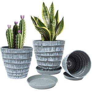 Plant Pots, 7.5/6.5/5.5 Inch Set of 3 Planters Flower Pots with Drainage Hole and Tray, Macetas Para Plantas Plastic Pots for Indoor Outdoor Plants