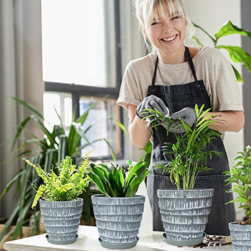 Plant Pots, 7.5/6.5/5.5 Inch Set of 3 Planters Flower Pots with Drainage Hole and Tray, Macetas Para Plantas Plastic Pots for Indoor Outdoor Plants