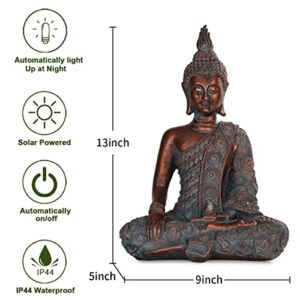 CHRUI Solar Outdoor Buddha Statue, 13 Inch Antique Thai Shakyamuni Sitting Statue Resin- Home & Outdoor Decor for Garden, Patio, Deck, Porch - Yard Art Decoration