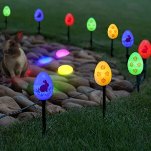loguide 32ft solar easter egg lights string with stake,15 light up led easter eggs for garden/yard, easter outdoor decorative lights waterproof for path/lawn