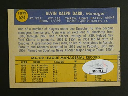 Alvin Dark Signed Baseball Card with JSA COA