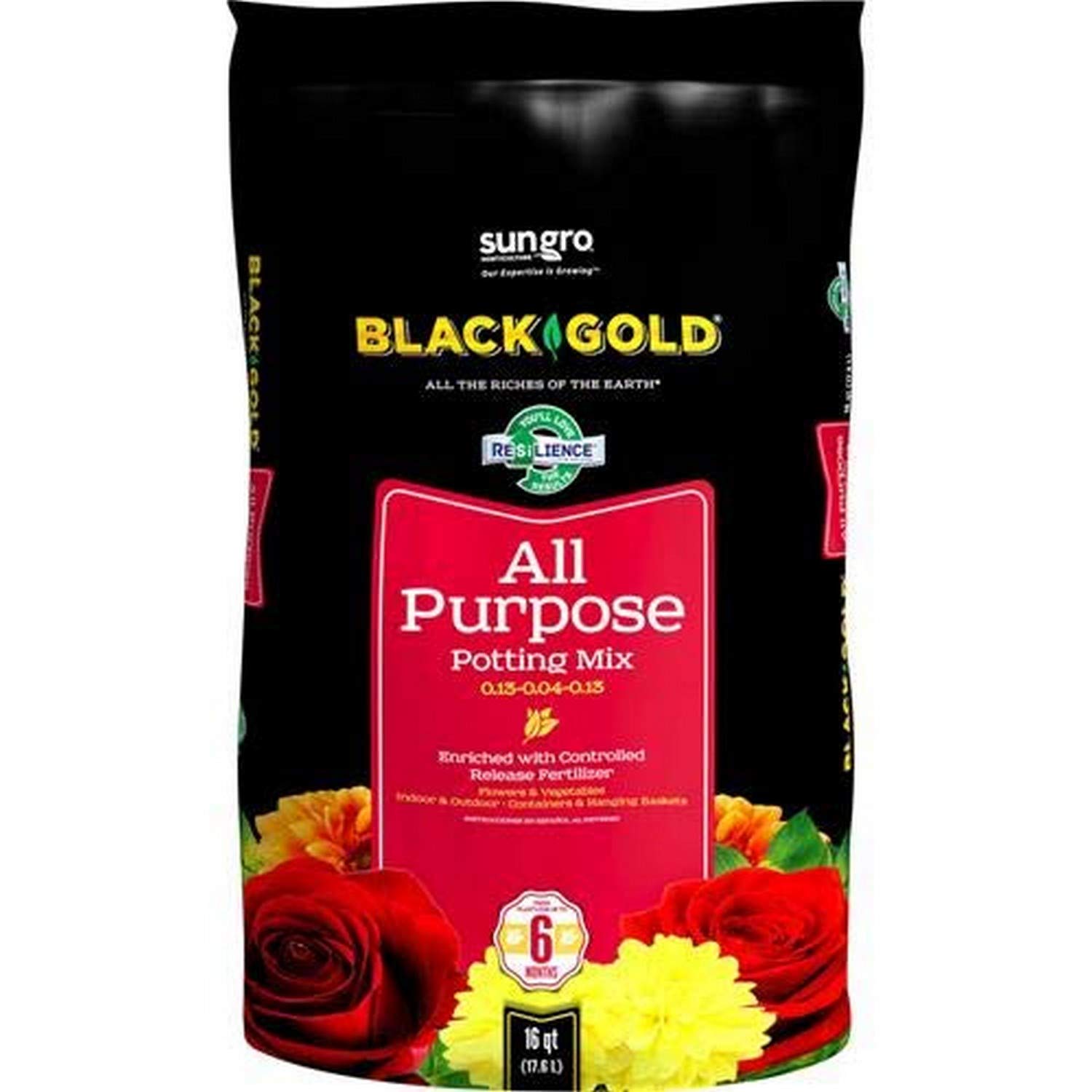 SUNGRO HORTICULTURE 16-Quart Black Gold 1310102 Purpose Potting Soil With Control, Brown/A