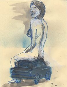 seated on a blue car
