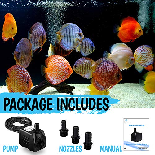 550GPH Submersible Water Pump (2000L/hr, 30W) - Ultra Quiet Pond Pump - Outdoor Fountain Pump with 7.2ft Vertical Lift - Aquarium Pump with 3 Nozzles, 6.56ft Power Cord - Compact Fish Tank Pump