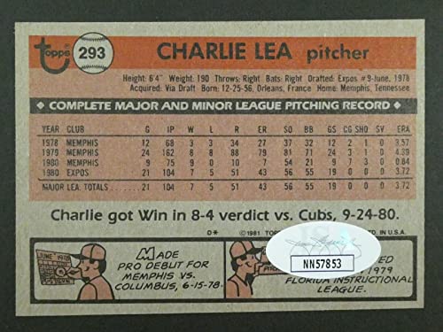 Charlie Lea Signed Baseball Card with JSA COA