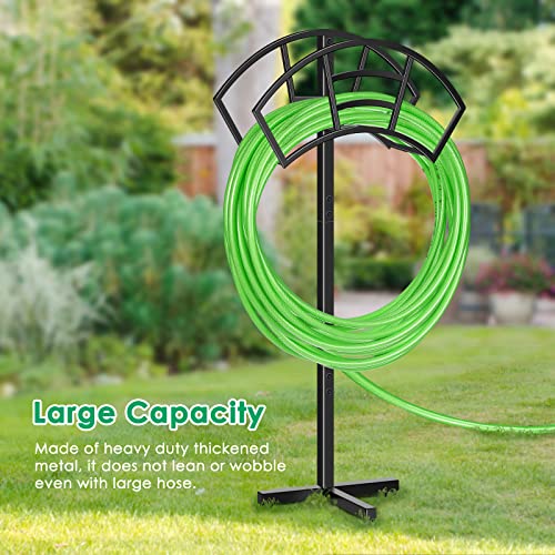 TomCare Garden Hose Holder Thick Metal Water Hose Holder Hose Stand Detachable Hose Reel Freestanding Garden Hose Storage Hose Hanger Decorative gardening gifts Hose Holders for Outside Garden, Black