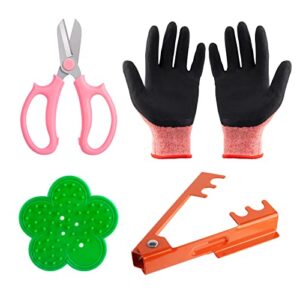 4PCS Garden Pruning Shears Scissors Kit, Rose Thorn Remover, Tree Pruner Hand Tools, Cordless Trimmer & Floral gloves for Gardening Flower Arrangement