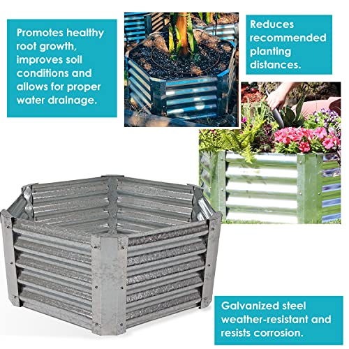 Sunnydaze 40" Hexagon Galvanized Steel Raised Garden Bed Kit - Outdoor Metal Planter for Plants and Vegetables - Silver