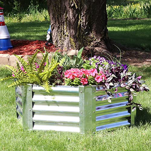 Sunnydaze 40" Hexagon Galvanized Steel Raised Garden Bed Kit - Outdoor Metal Planter for Plants and Vegetables - Silver