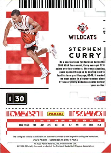 2020-21 Contenders Draft Picks Prospect Ticket Basketball #1 Stephen Curry Davidson Wildcats Official NCAA Licensed Trading Card by Panini America