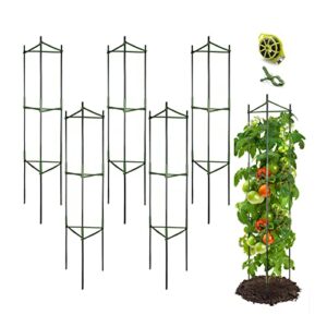 growneer 6 packs tomato cages, up to 51 inches plant cages assembled tomato garden cages stakes vegetable support trellis, with 18pcs clips and 328 feet twist tie, for vertical climbing plants