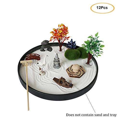 Japanese Zen Garden Accessories Kit - Japan Miniature Fairy Garden Set for Micro Landscape Terrarium Decoration Tabletop Meditation Rock Zen Gifts Zen Tool Rake Pagoda Stamp Bonsai Tress