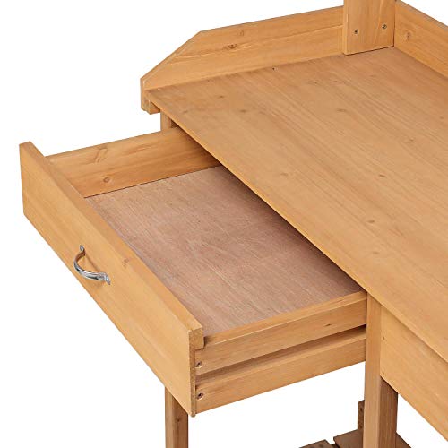 Topeakmart 45.2x17.7x47.6'' (LxWxH) Potting Benches Outdoor Garden Potting Table Work Bench with Removable Sink Drawer Rack Shelves Work Station, Wood