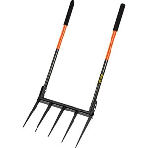 vevor broad fork tool, 5 tines 20 in wide, garden tool with fiberglass handle for gardening and cultivating, aerate clay soil for farm