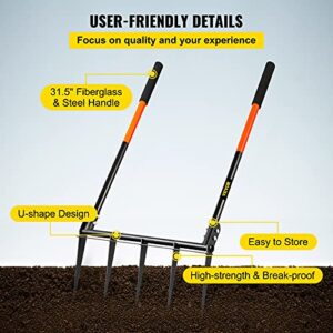 VEVOR Broad Fork Tool, 5 Tines 20 in Wide, Garden Tool with Fiberglass Handle for Gardening and Cultivating, Aerate Clay Soil for Farm