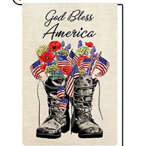 ORTIGIA Patriotic Memorial Day Garden Flag God Bless America 12x18 Inch Double Sided 4th of July America Flag Freedom Boots Garden flag Independence Day Outside Yard Party Outdoor Decoration