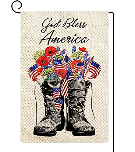 ORTIGIA Patriotic Memorial Day Garden Flag God Bless America 12x18 Inch Double Sided 4th of July America Flag Freedom Boots Garden flag Independence Day Outside Yard Party Outdoor Decoration