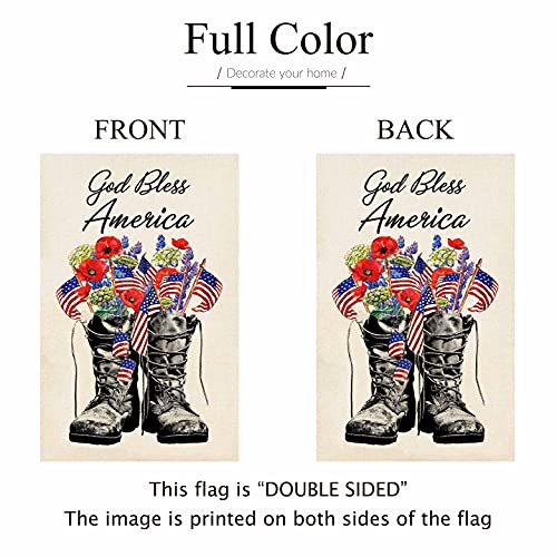 ORTIGIA Patriotic Memorial Day Garden Flag God Bless America 12x18 Inch Double Sided 4th of July America Flag Freedom Boots Garden flag Independence Day Outside Yard Party Outdoor Decoration