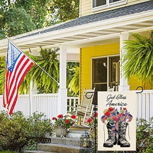 ORTIGIA Patriotic Memorial Day Garden Flag God Bless America 12x18 Inch Double Sided 4th of July America Flag Freedom Boots Garden flag Independence Day Outside Yard Party Outdoor Decoration