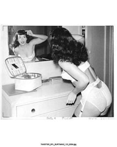 bettie page doing makeup in mirror – 8 inch x10 inch photograph performer & actor black & white photograph-cj