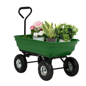 garden dump cart – poly utility wagon carts 600lbs capacity with steel frame for outdoors, lawns, yards, farms, and ranches, green