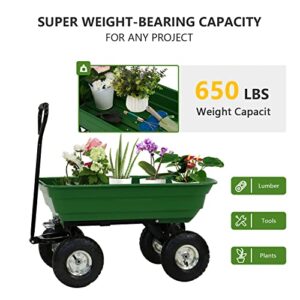 Garden Dump Cart - Poly Utility Wagon Carts 600lbs Capacity with Steel Frame for Outdoors, Lawns, Yards, Farms, and Ranches, Green