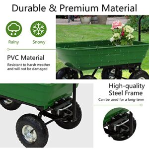 Garden Dump Cart - Poly Utility Wagon Carts 600lbs Capacity with Steel Frame for Outdoors, Lawns, Yards, Farms, and Ranches, Green