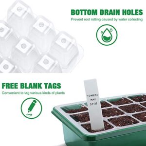 Delxo 10-Pack Seed Starter Kit Seedling Starter Tray (12 Cells per Tray) Humidity Adjustable Plant Germination Kit Garden Seed Starting Tray with Dome and Green Base Plus Plant Tags Hand Tool Kit