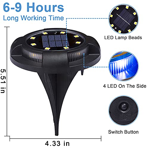 K.E.J. Solar Ground Lights Disk Lights Outdoor Powered Waterproof In-Ground Lights,Solar Landscape Lighting Easter Decoration for Garden Lawn Patio Pathway Yard Deck Walkway Driveway