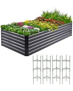 quictent galvanized raised garden bed 8x4x2 ft tall garden bed extra height 22.04″ outdoor heightened planter box for deep root vegetables herbs 4 tomato cages weed barrier included upgraded wing nuts