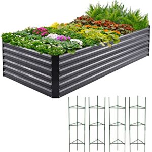 Quictent Galvanized Raised Garden Bed 8x4x2 Ft Tall Garden Bed Extra Height 22.04" Outdoor Heightened Planter Box for Deep Root Vegetables Herbs 4 Tomato Cages Weed Barrier Included Upgraded Wing Nuts