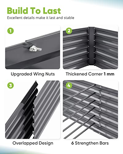 Quictent Galvanized Raised Garden Bed 8x4x2 Ft Tall Garden Bed Extra Height 22.04" Outdoor Heightened Planter Box for Deep Root Vegetables Herbs 4 Tomato Cages Weed Barrier Included Upgraded Wing Nuts