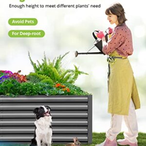 Quictent Galvanized Raised Garden Bed 8x4x2 Ft Tall Garden Bed Extra Height 22.04" Outdoor Heightened Planter Box for Deep Root Vegetables Herbs 4 Tomato Cages Weed Barrier Included Upgraded Wing Nuts