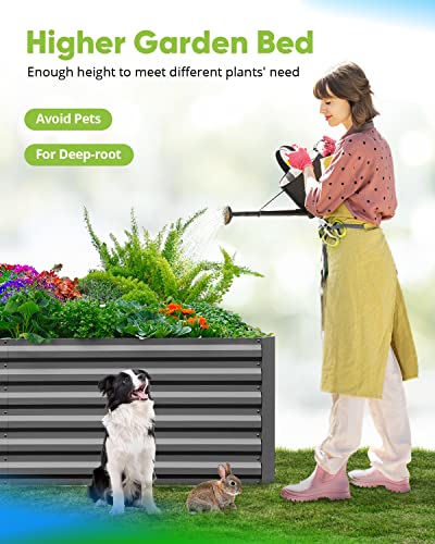 Quictent Galvanized Raised Garden Bed 8x4x2 Ft Tall Garden Bed Extra Height 22.04" Outdoor Heightened Planter Box for Deep Root Vegetables Herbs 4 Tomato Cages Weed Barrier Included Upgraded Wing Nuts